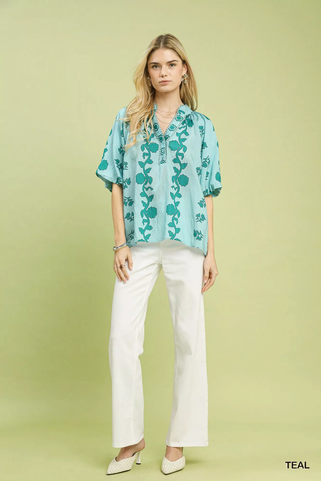 Collared Floral Print Top