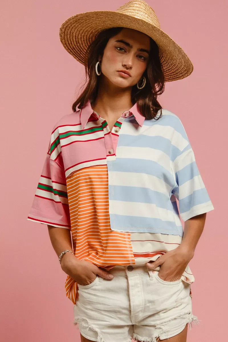 Mix And Match Stripe Color Block Shirt