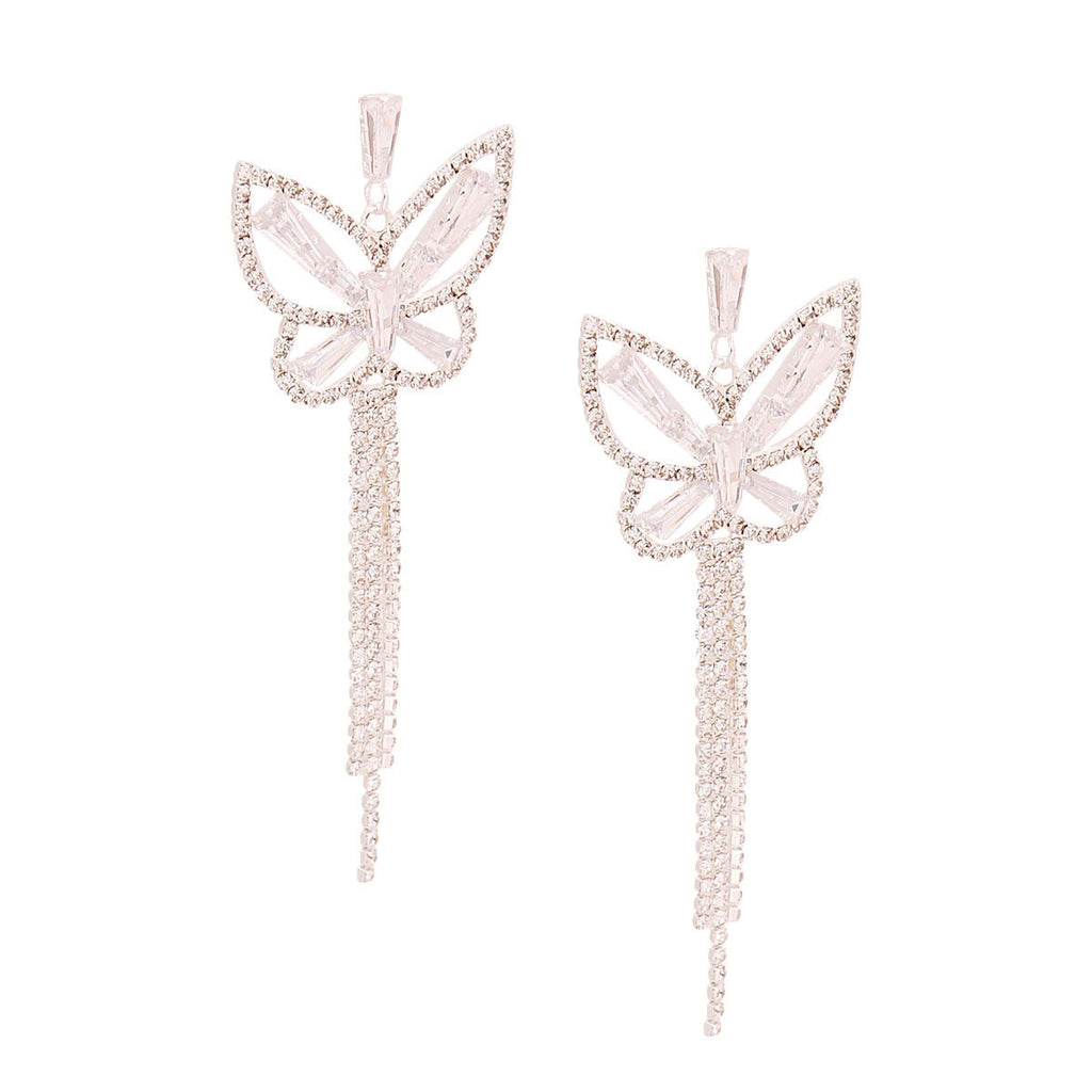 Statement Silver Butterfly Fringe Earrings – Trendy Chic Jewelry Accessory