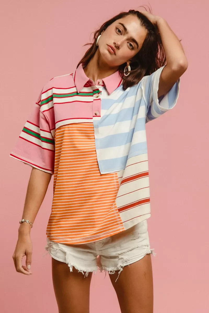 Mix And Match Stripe Color Block Shirt