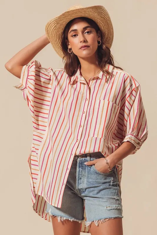Multicolored Stripe Button Down Shirt