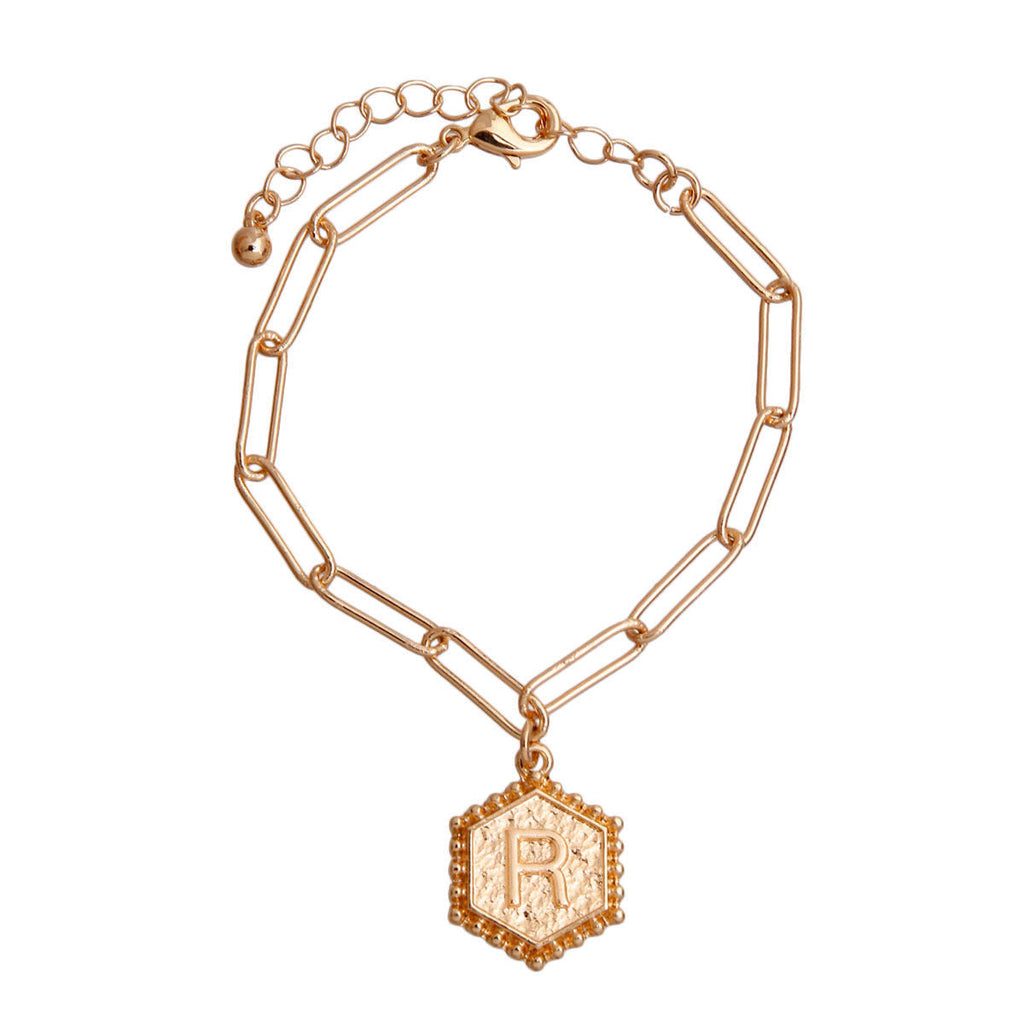 Initial R Hexagon Charm Bracelet Stylish Fashion Jewelry Accessory