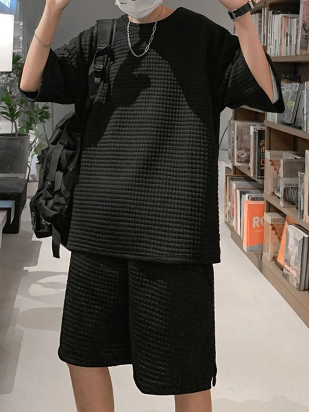 Men's Textured Short Sleeve T-Shirt and Shorts Set