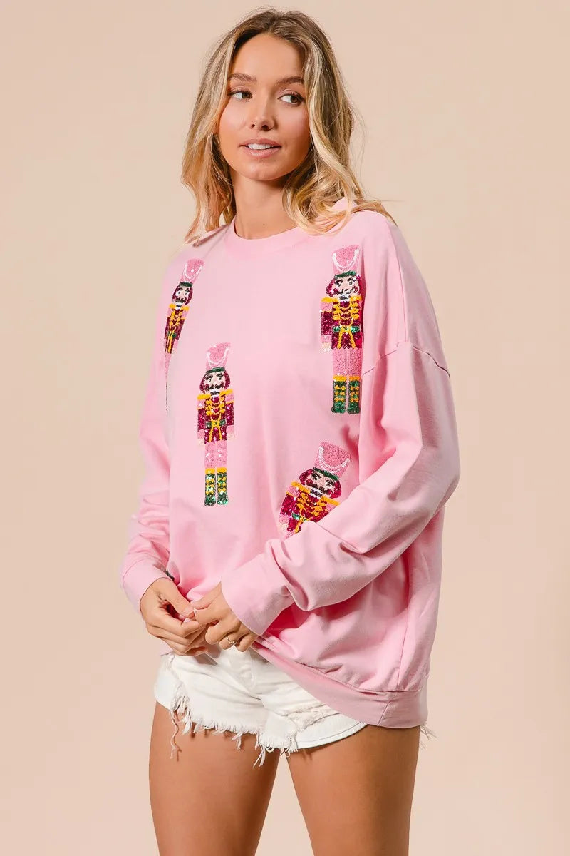 Sequin Nutcrackers Embroidery Christmas Sweatshirt