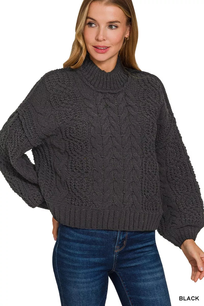 Cable-Knit Ribbed Turtleneck Sweater