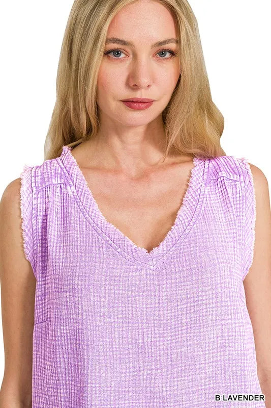 Double Gauze Raw Edge Acid Washed Tank