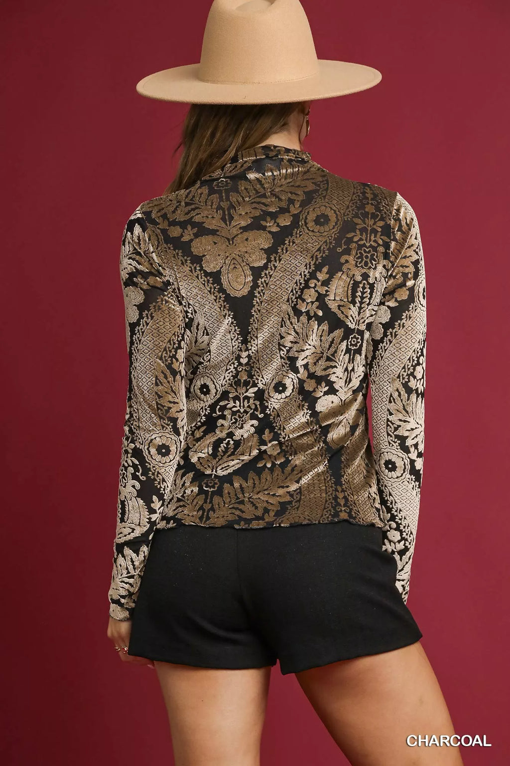 Damask Print Velvet Burnout Top