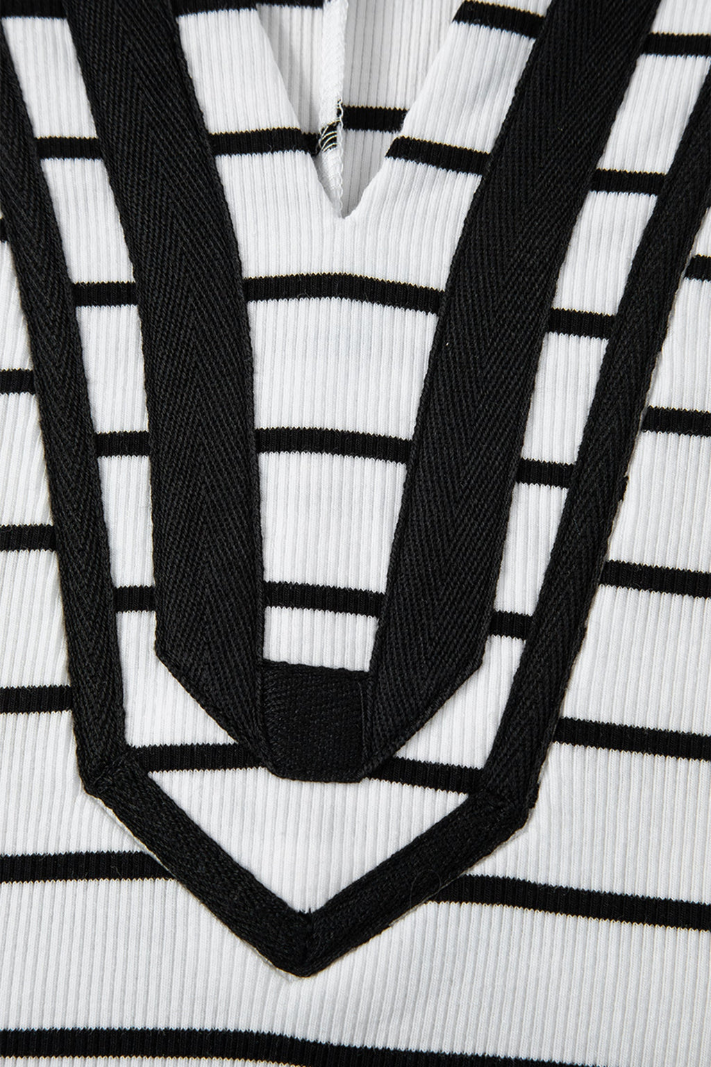 White Stripe Stand Collar V Neck Elastic Cuffs Half Sleeve Dolman Top