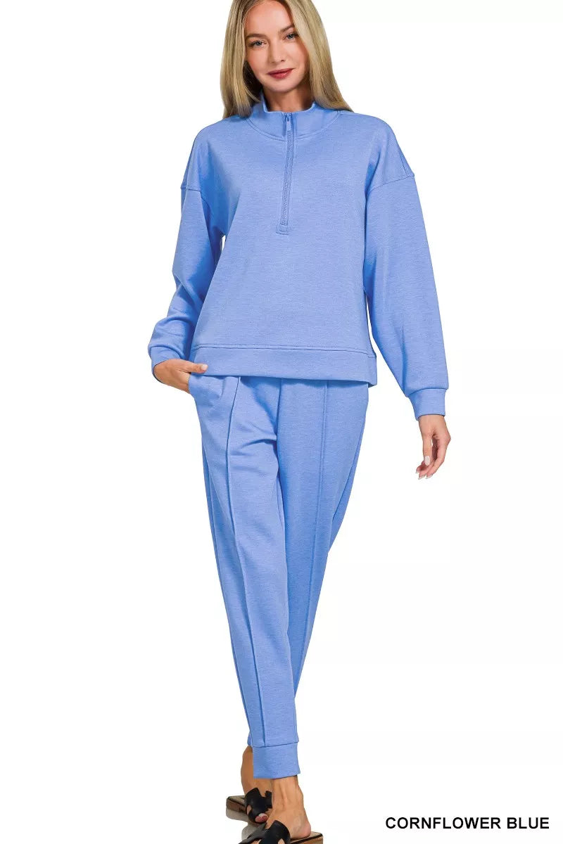 I am a Fashion Junky Scuba Half Zip Pullover and Jogger Set