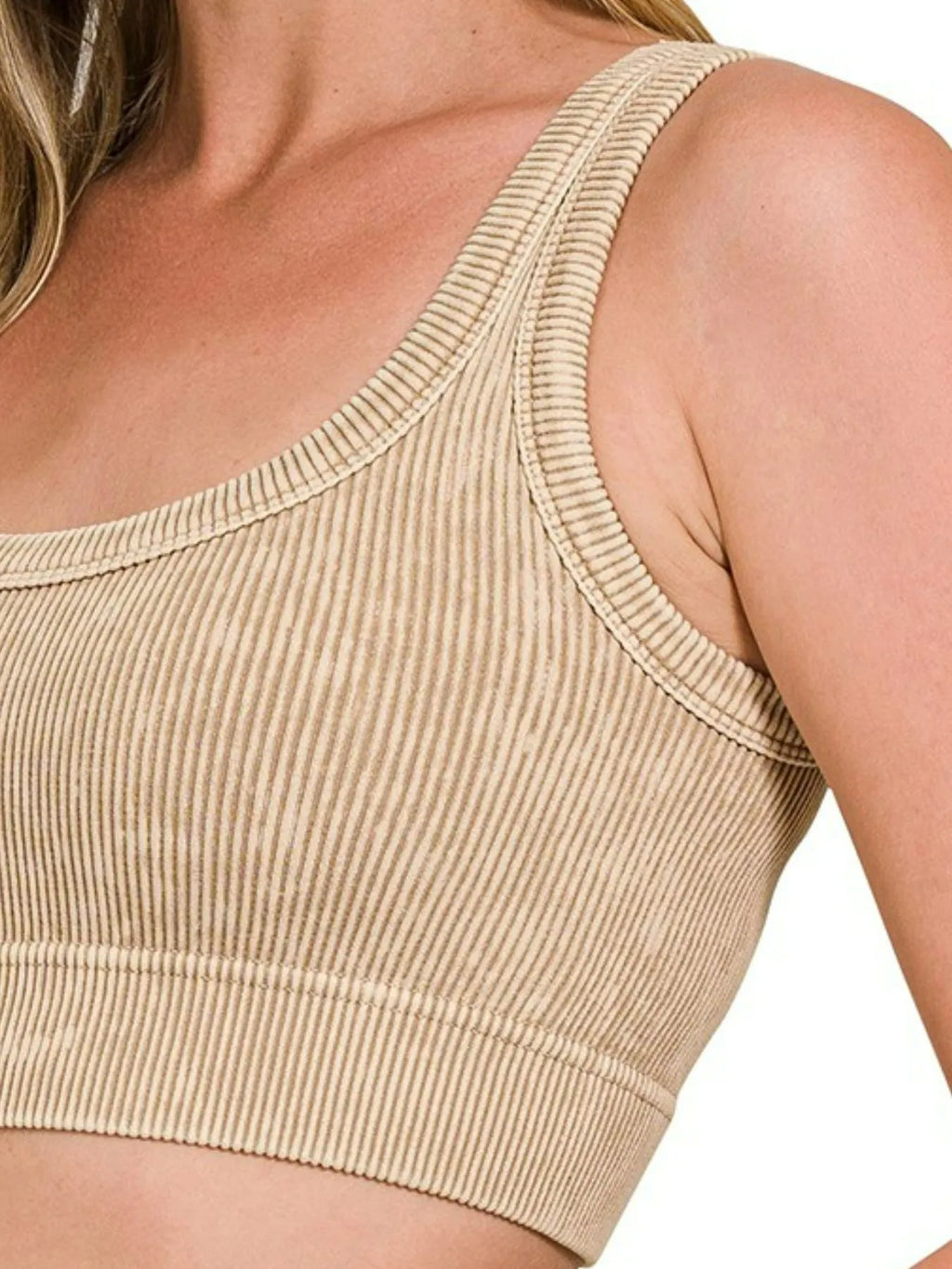 Washed Ribbed Scoop Neck Seamless Tank Top