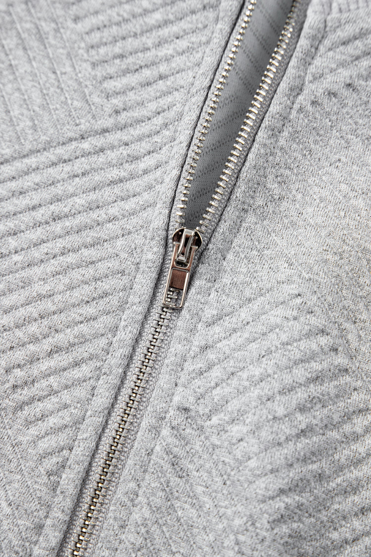 Medium Grey Trendy Textured Half Zip Loose Sweatshirt
