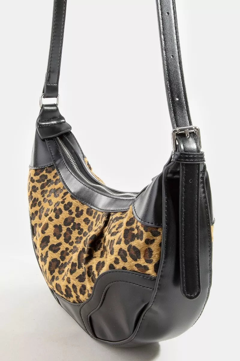 Leopard Print Half Moon Shoulder Bag