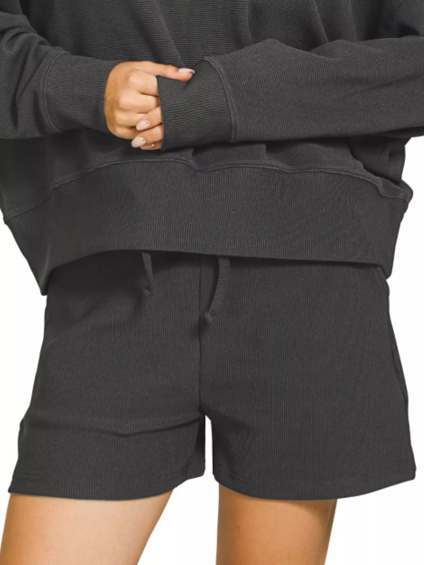 Ribbed Round Neck Pullover and Shorts Set