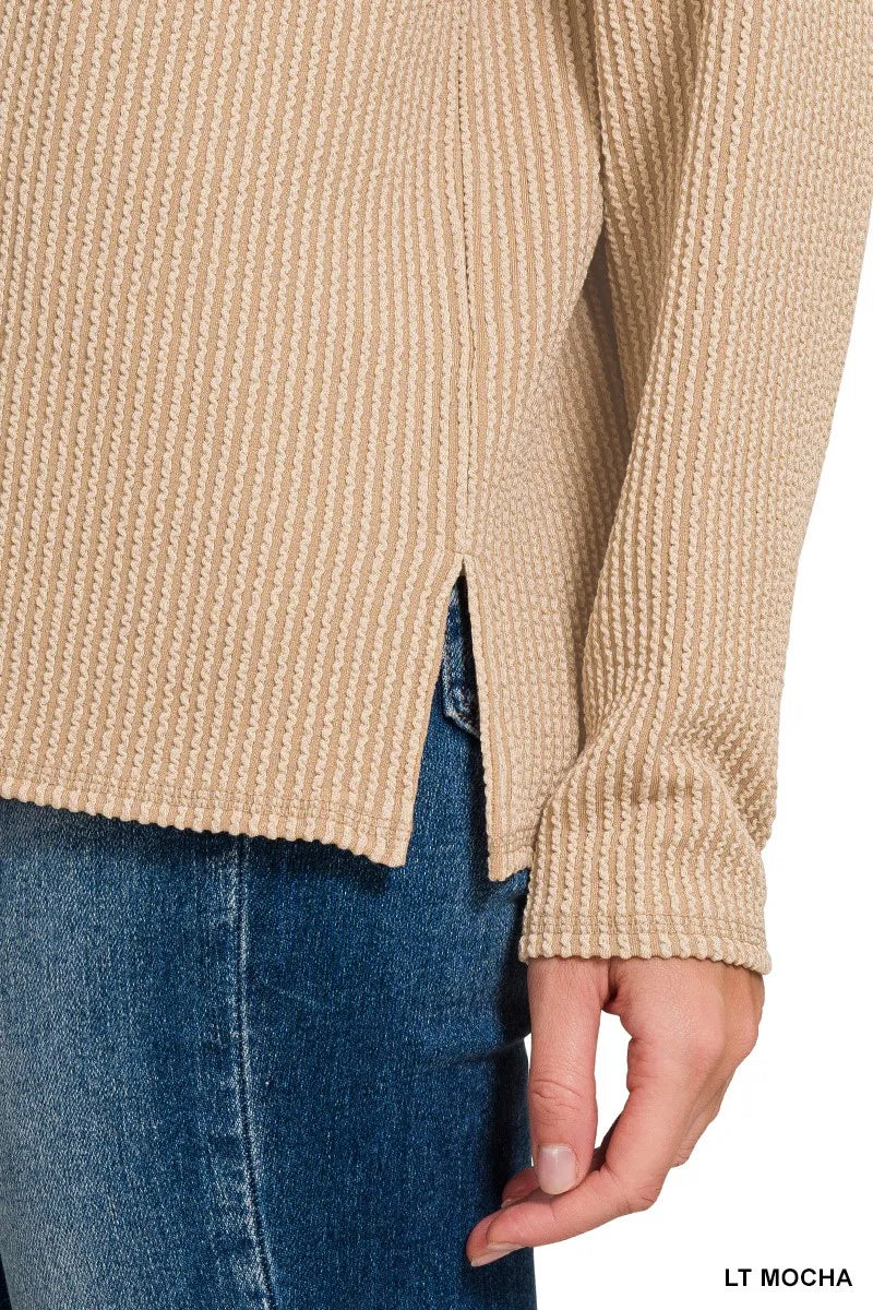 Long Sleeve Drop Shoulder Rib Top