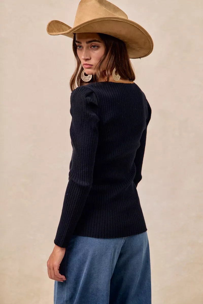 Ribbed Contrast Front Tied Top with Shrried