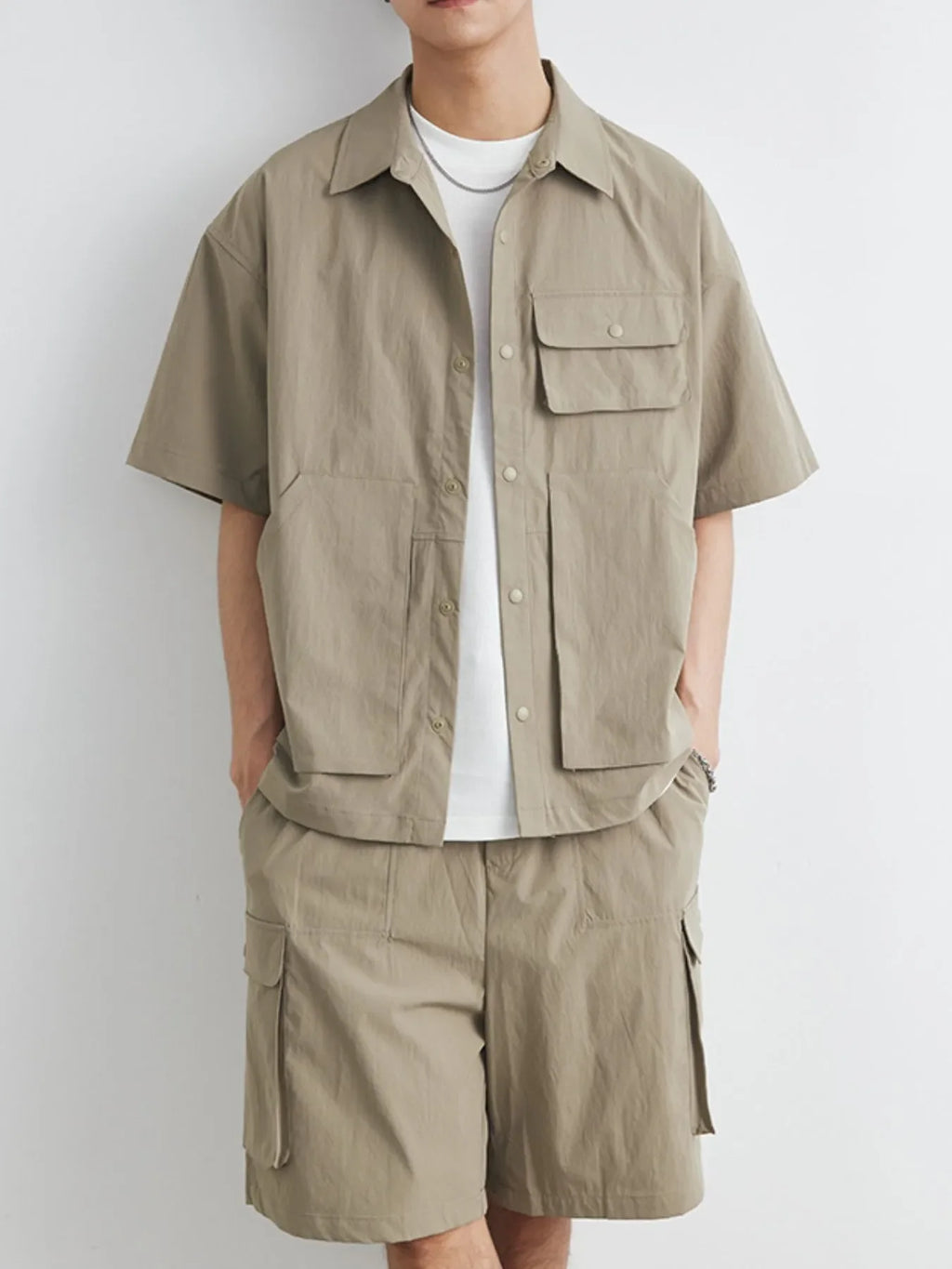 Men's Plus Size Button Up Short Sleeve Shirt and Shorts Set