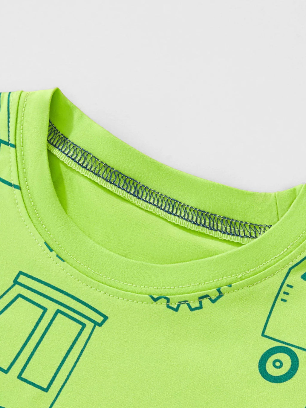 Children's Cartoon Vehicle Print Crew Neck Short Sleeve T-Shirt