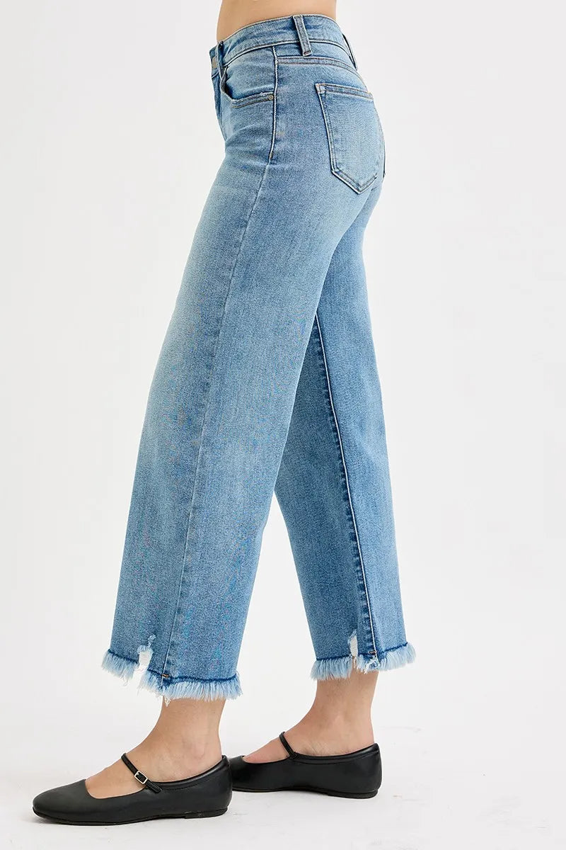 Full Size Mid Rise Crop Wide Leg Jeans Plus Size