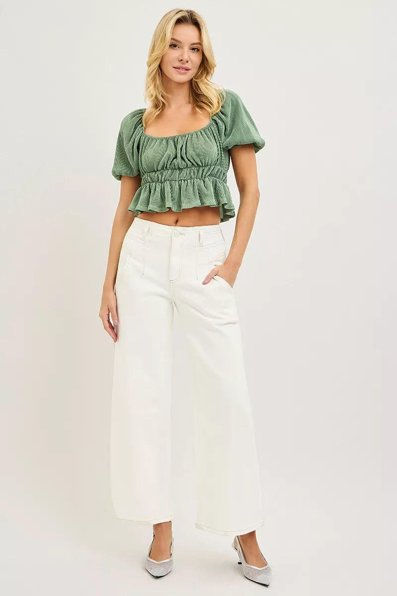 High Rise Ankle Wide Pants