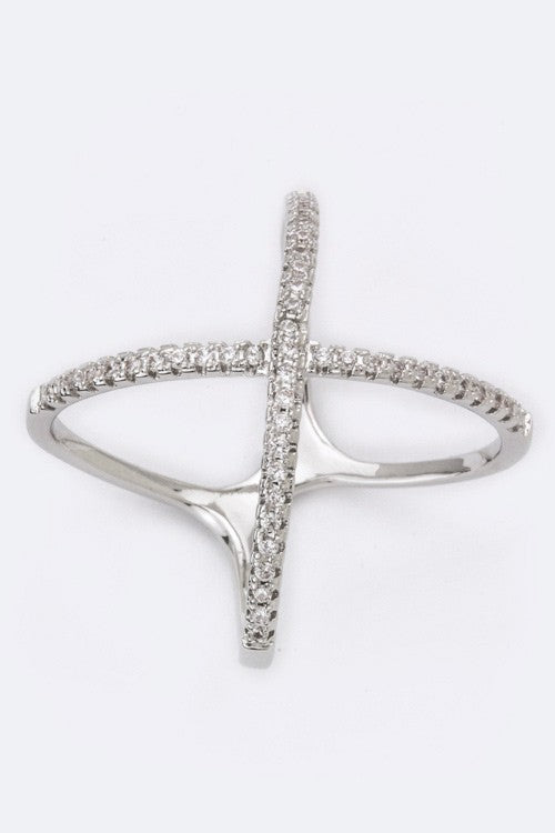 Statement CZ Crossed Ring Stylish Fashion Jewelry Accessory