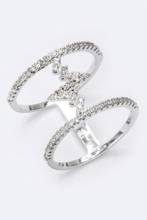 Statement T-Bar Ring with CZ Heartbeat Design, Trendy Fashion Jewelry