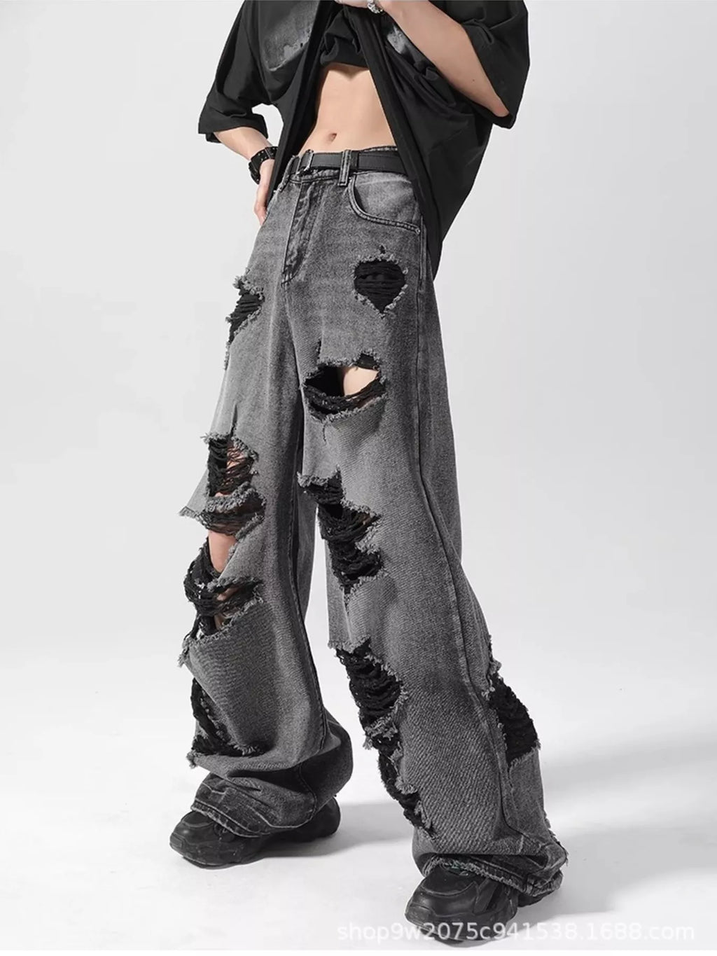 Men's Plus Size Wide Leg Distressed Jeans
