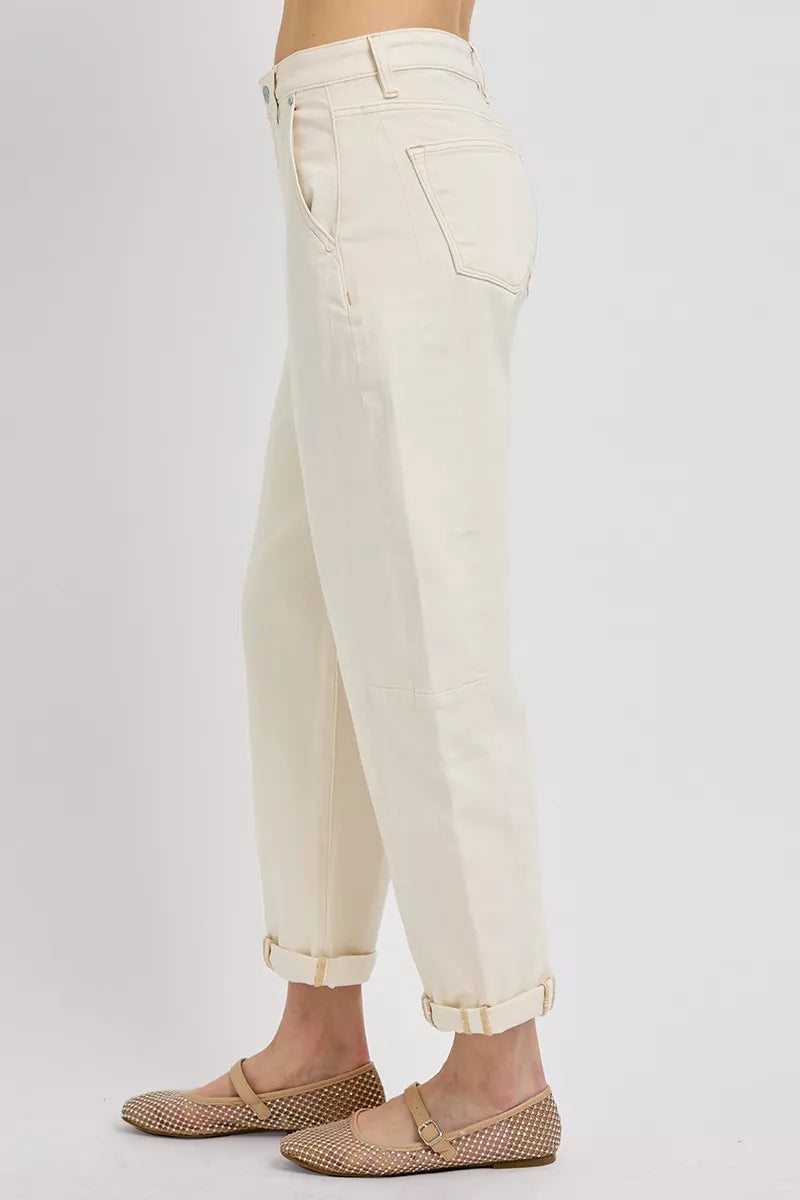 High Rise Relaxed Barrel Cuffed Jeans