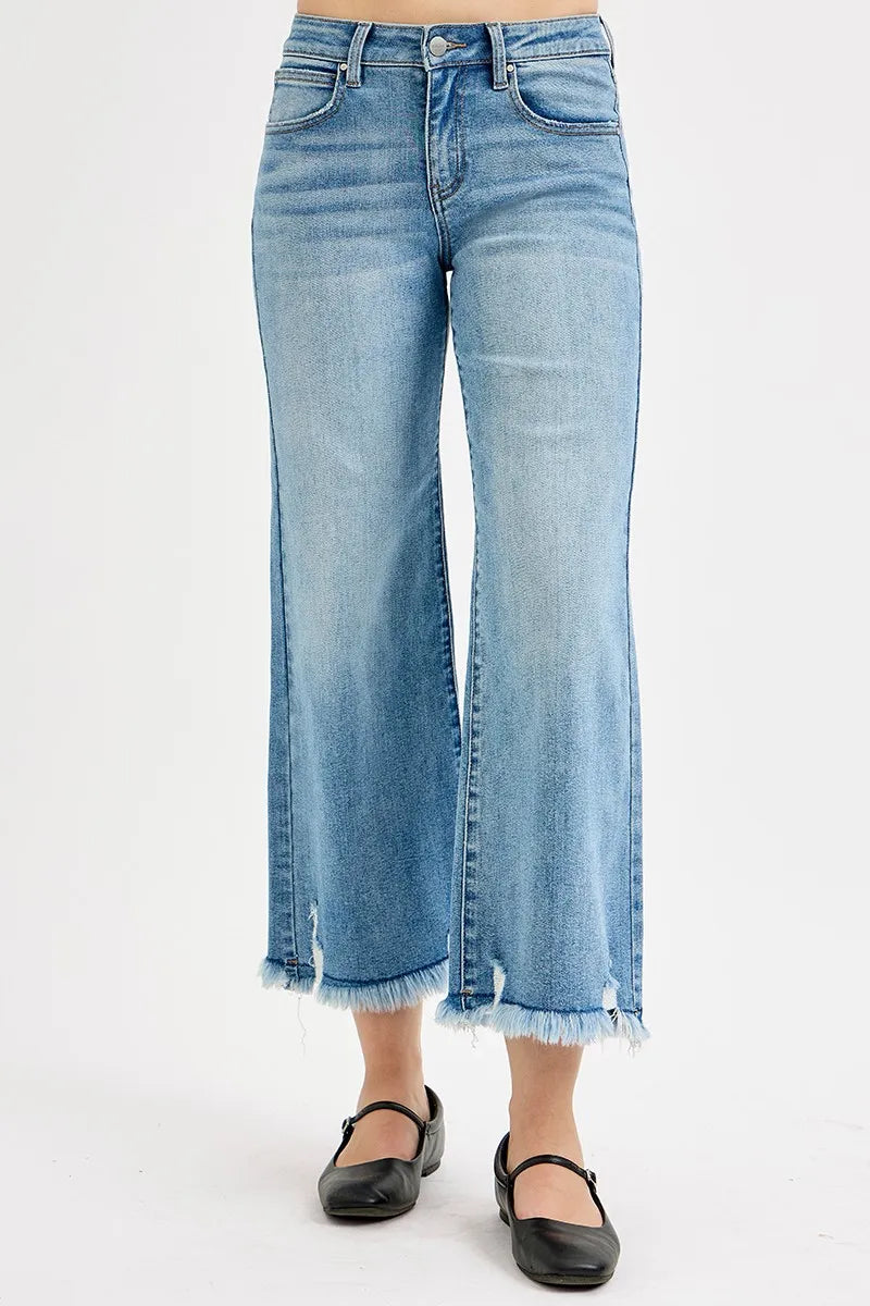 Full Size Mid Rise Crop Wide Leg Jeans Plus Size