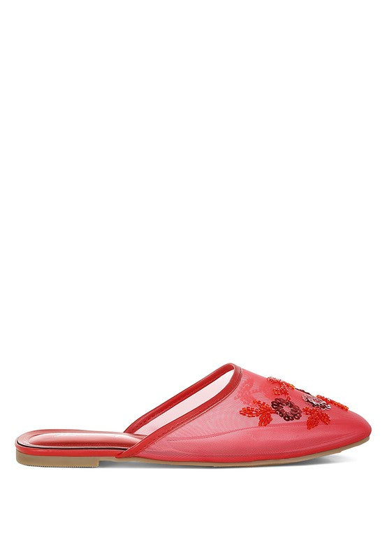 Nahra Mesh Sequin Beaded Mules