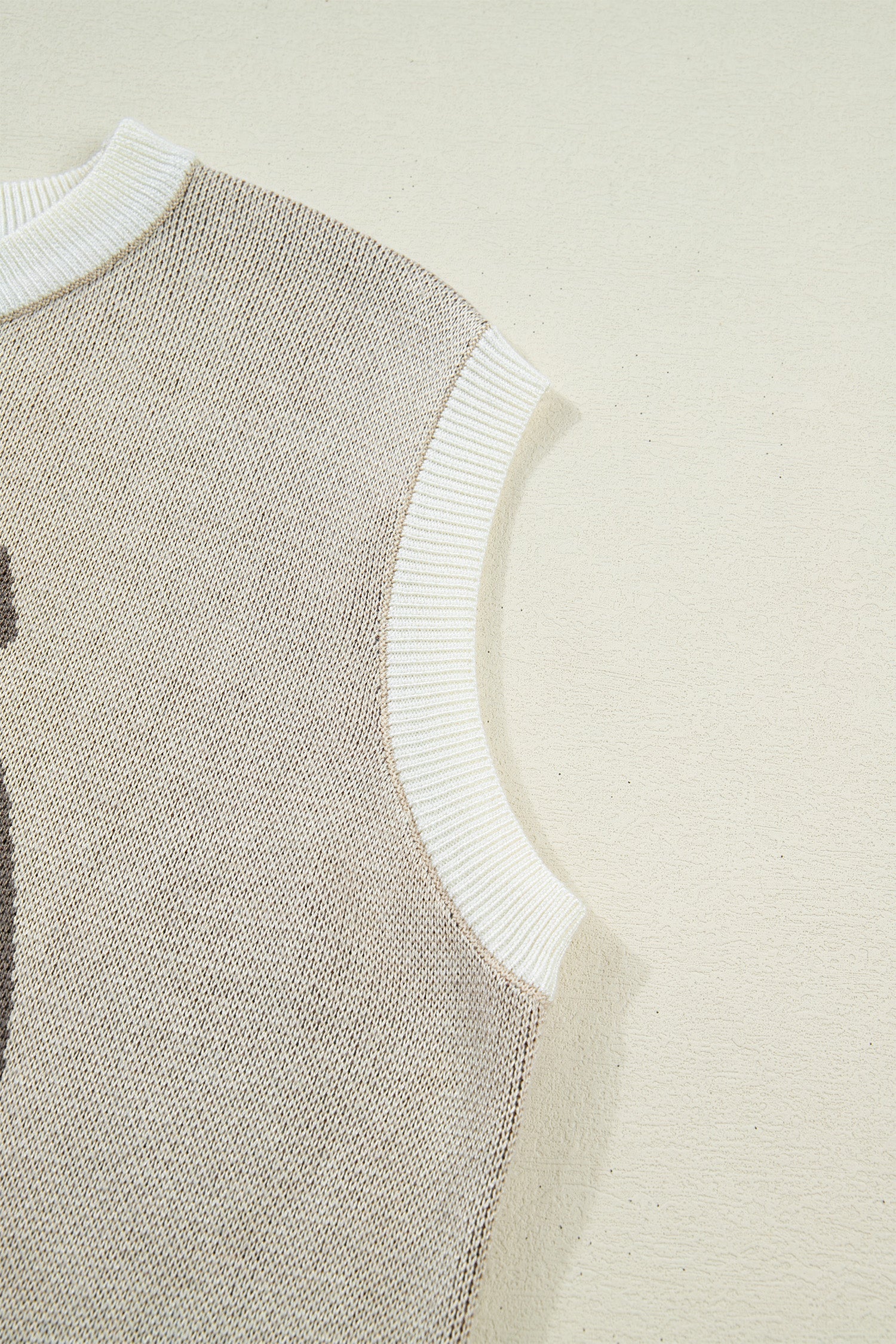 Parchment Horse Shoe Print Color Block Trim Round Neck Sleeveless Sweater