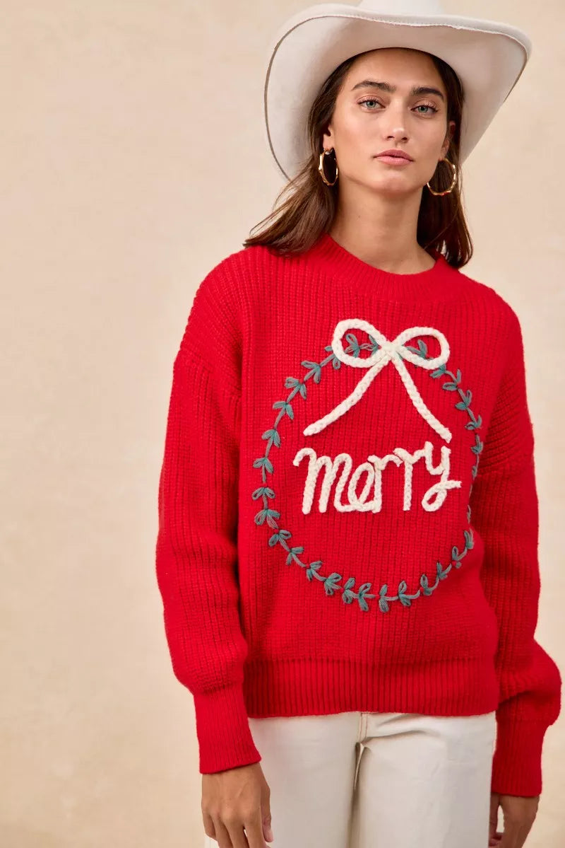 Christmas Wreath Merry Letter Knit Top