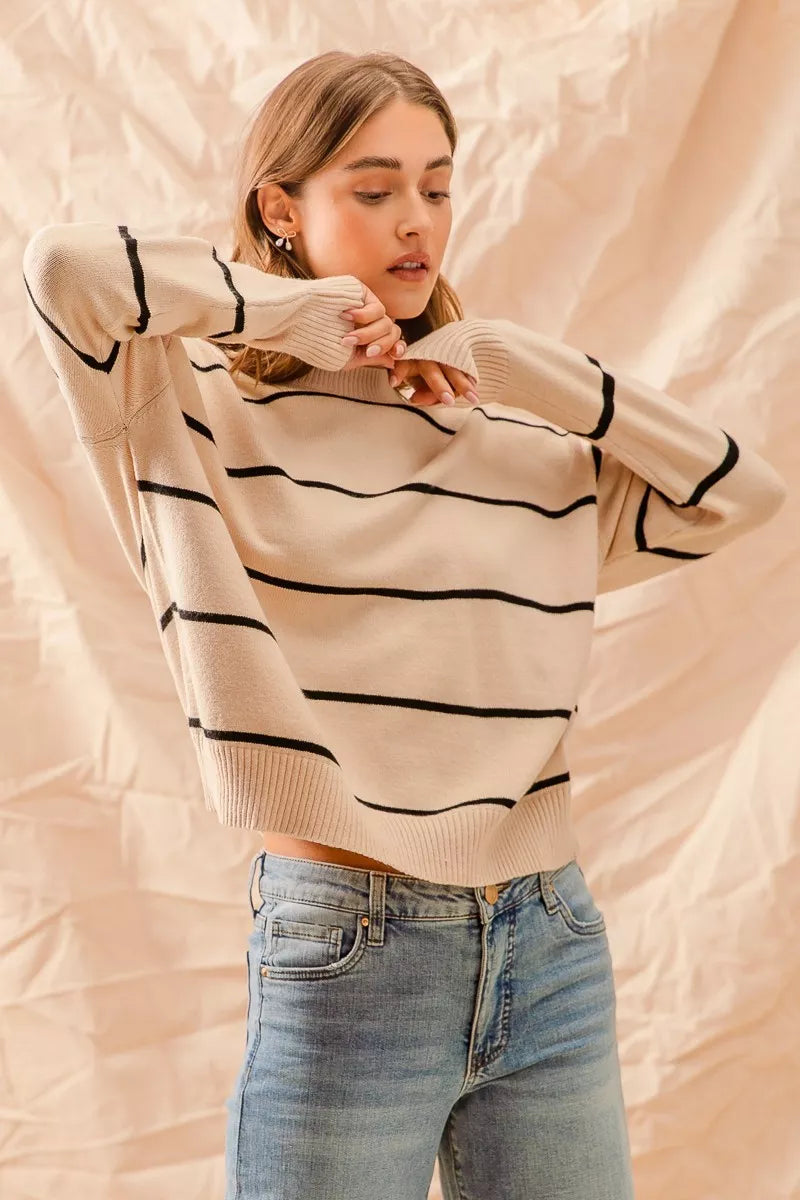 Stripe Crew Neck Basic Essential Sweater