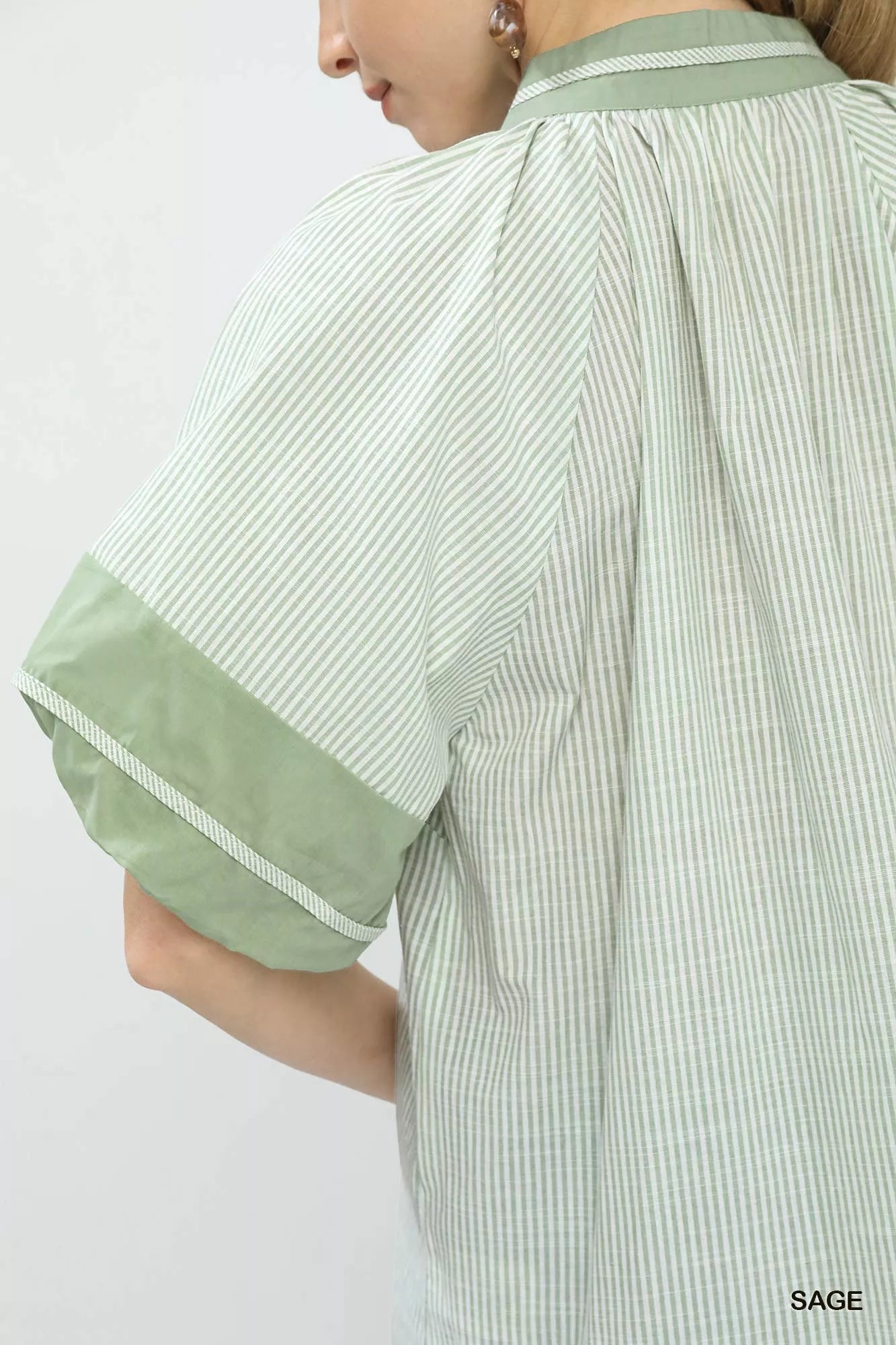 Striped Mixed Puff Sleeve Blouse