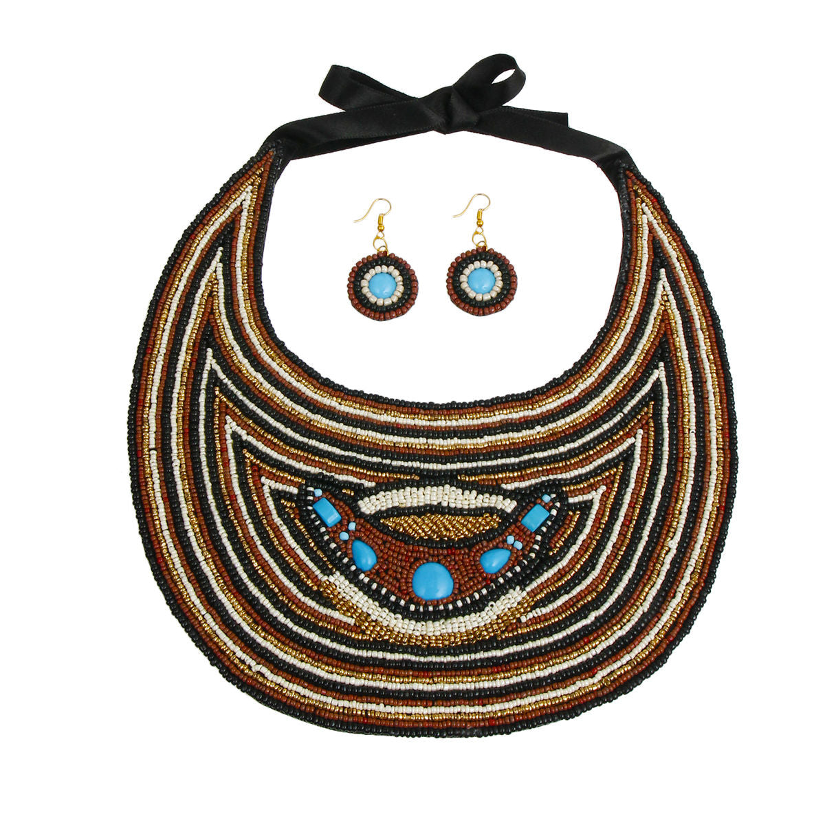 Statement Bib Necklace Set Cream Beaded Stylish Elegant Jewelry