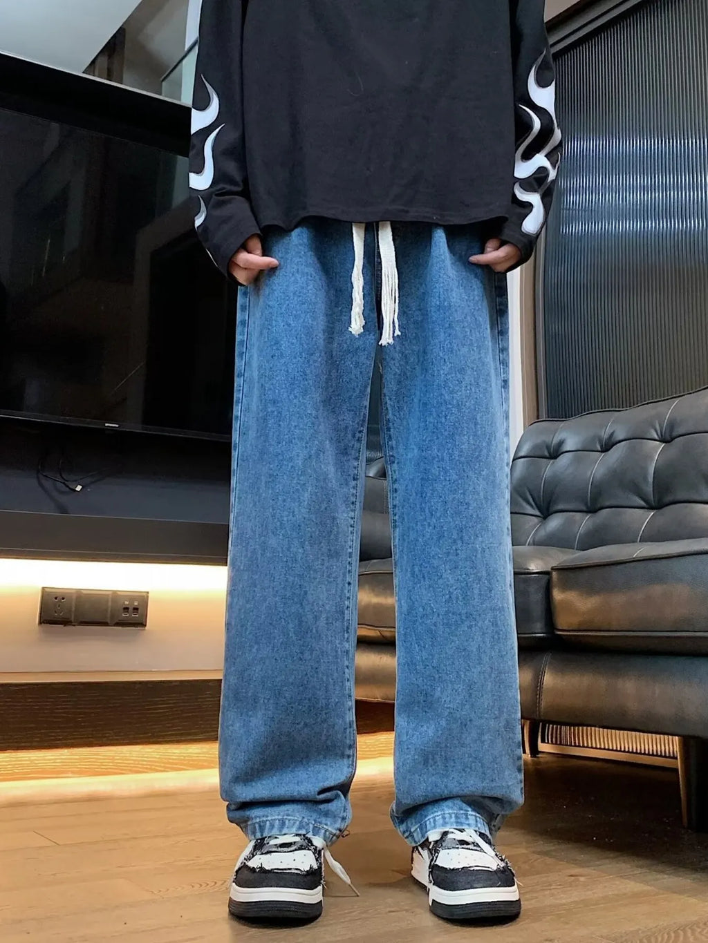 Men's Full Size Loose Fit Drawstring Waist Jeans Plus Size
