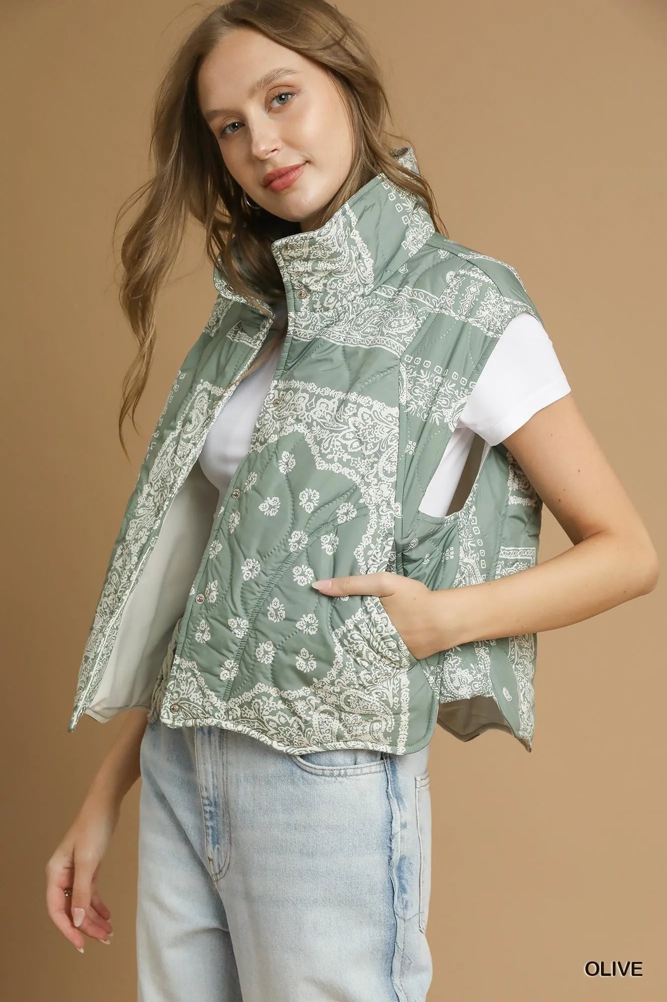 Bandana Print Quilted Puffer Vest