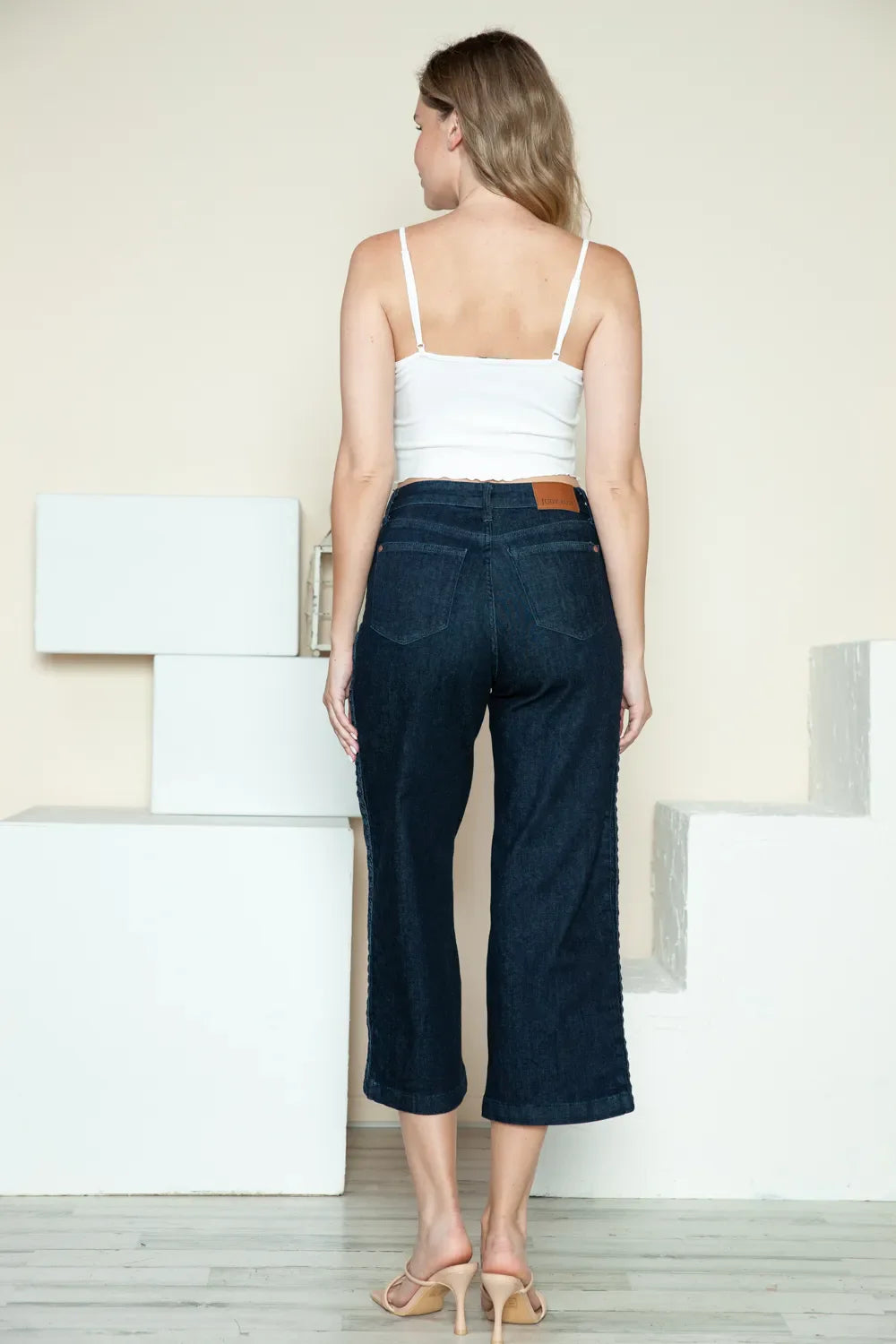 Full Size Side Seam Braid Detail Crop Wide Leg Jeans