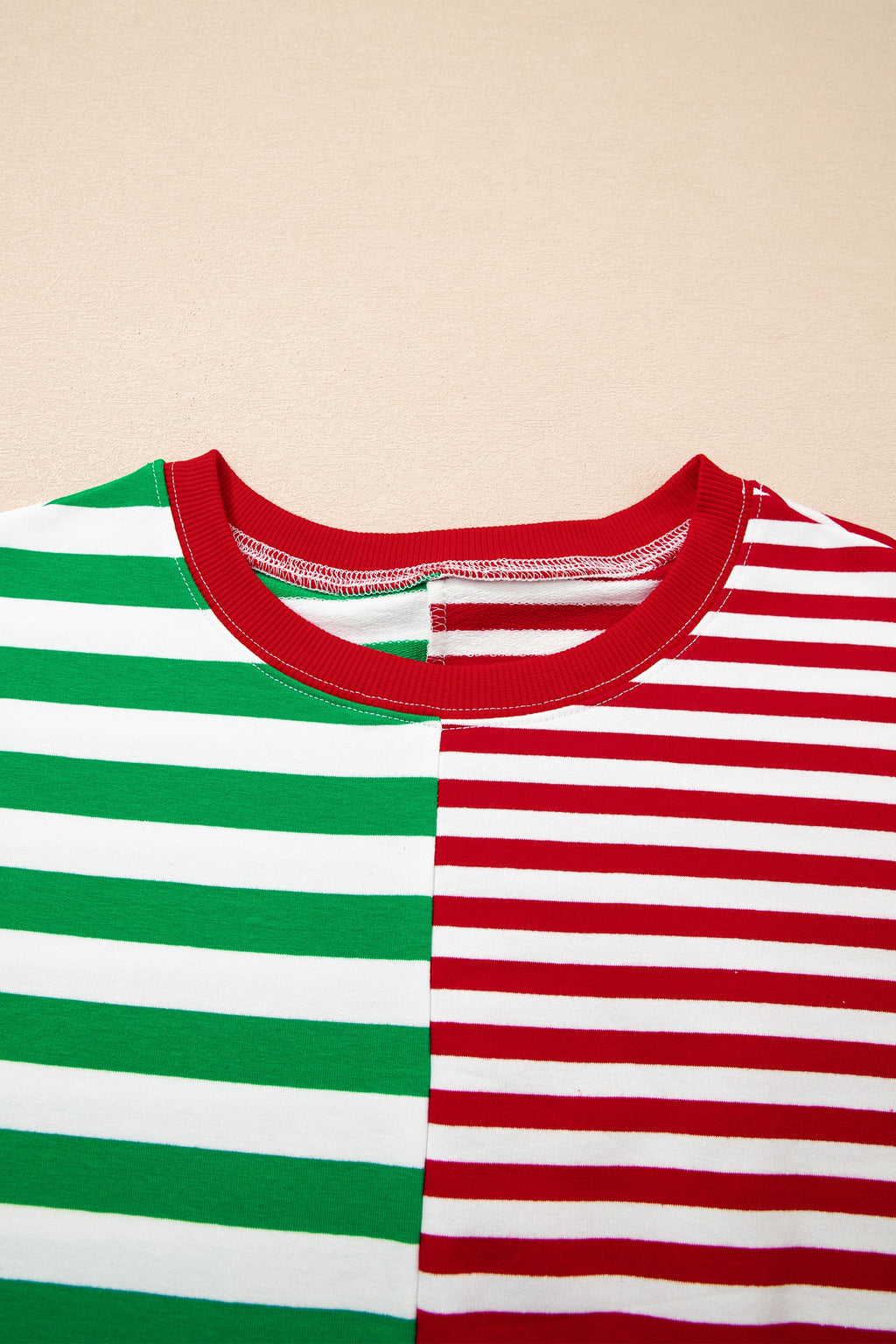 Green Stripe Contrasted Color Block Patchwork Baggy Sweatshirt