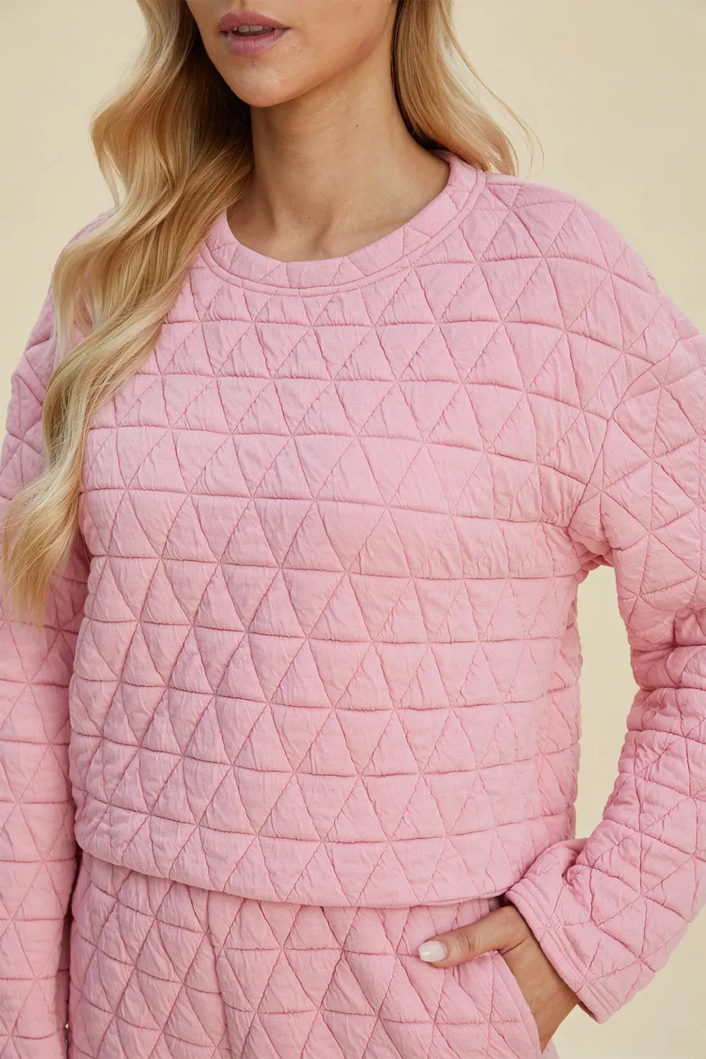 I am a Fashion junky Full Size Texture Round Neck Long Sleeve Top and Shorts Set