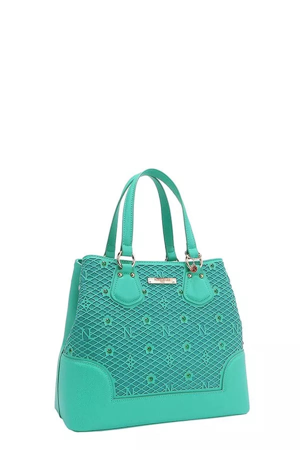 Monogram Pattern Handbag with Rhinestones Decor