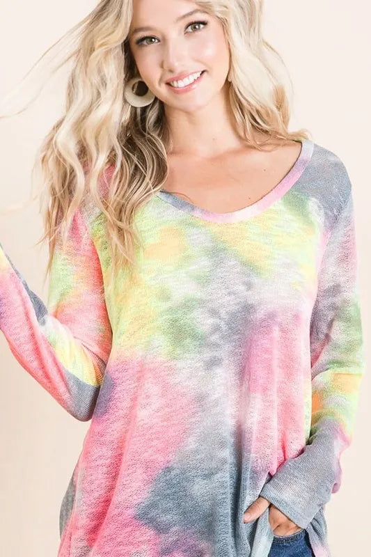 Tie Dye Print Low Gauge Knit Top