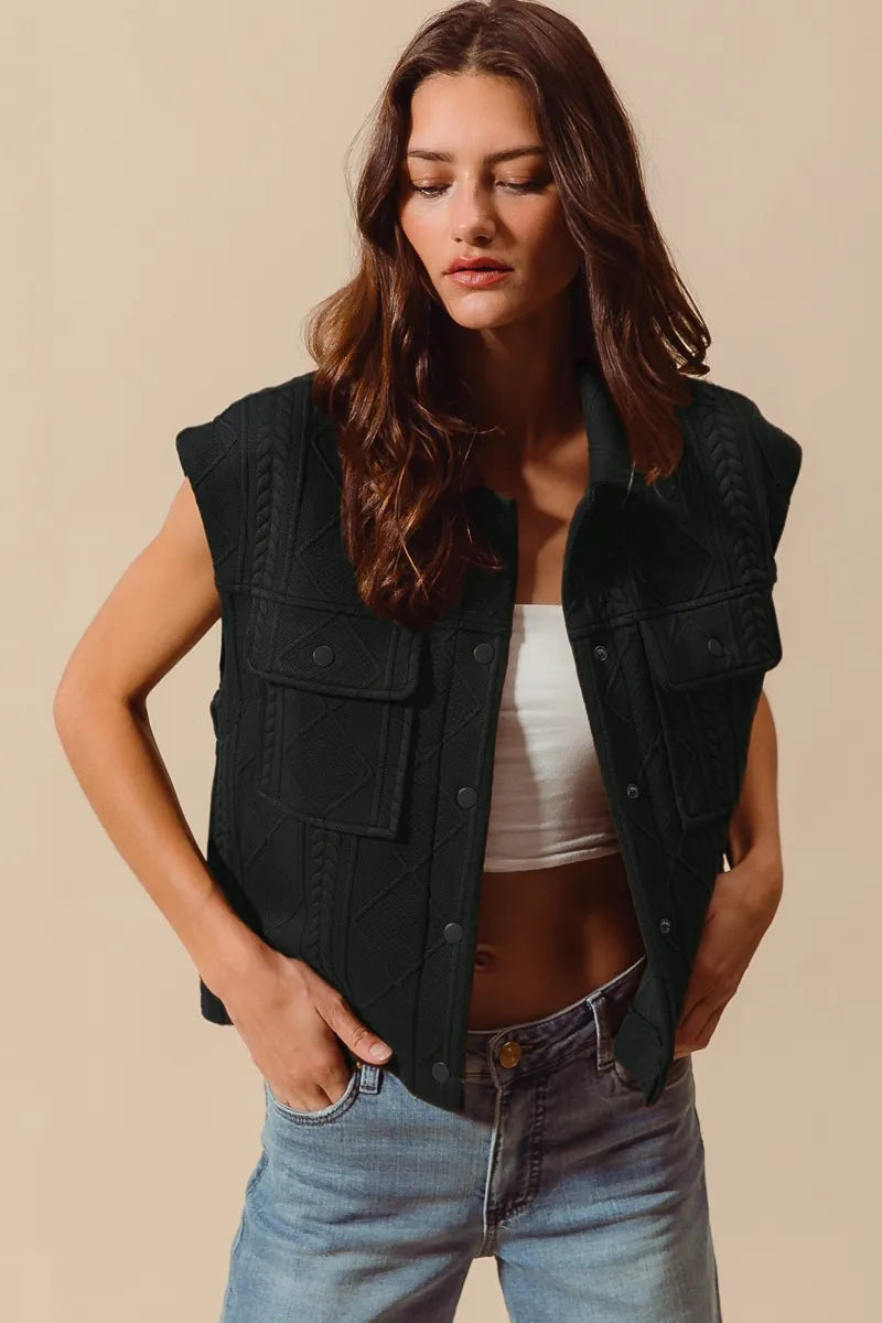 Cable Quilting Stitch Button Up Knit Vest