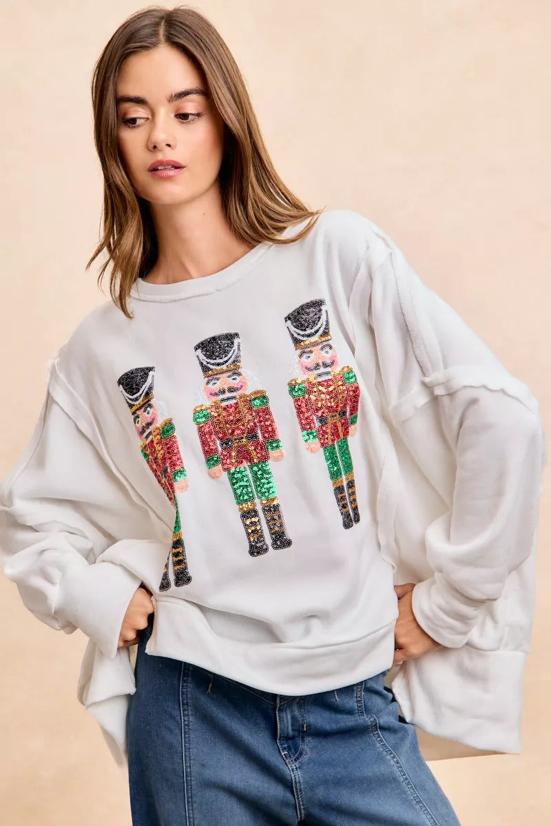 Christmas Sequin Nutcrackers Embroidery Sweatshirt