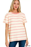 I am a Fashion Junky Textured Striped Crew Neck T-Shirt