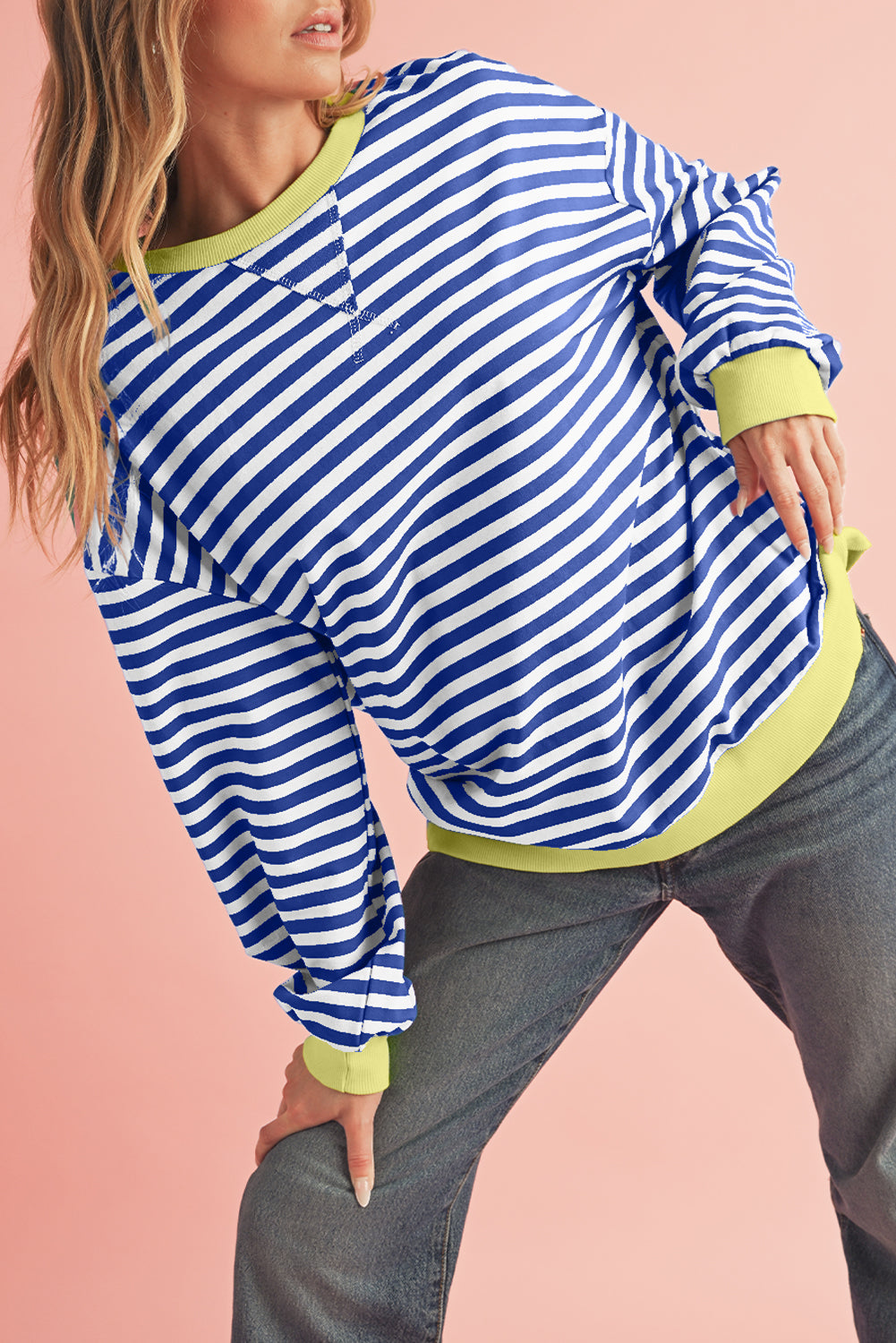 Black Stripe Contrast Edge Cross Seam Oversized Sweatshirt
