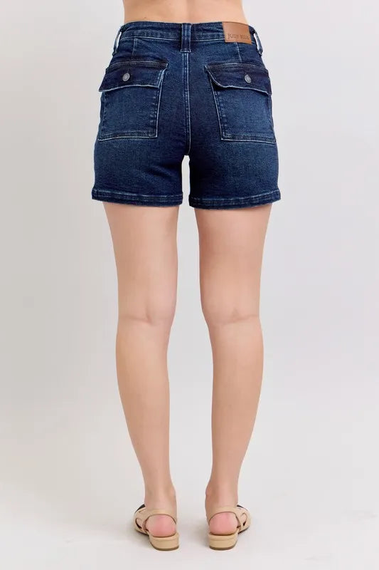 Full Size High Waist Back Flap Pocket Denim Shorts Plus Size