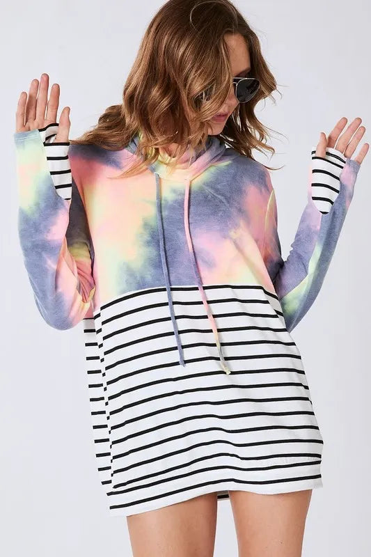 Tie Dye French Terry Cowl Neck Top