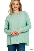 Full Size Melange Hacci Exposed Seam Hi-low Tee Plus Size