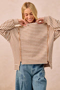 Open Seam Detail Textured Stripe Knit Top