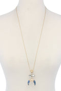 Double horn natural stone pendant necklace